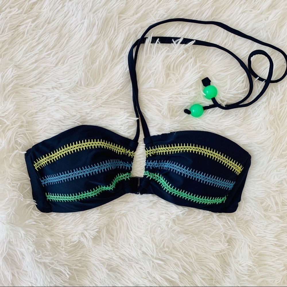 Aerie Embroidered Bandeau Halter Bikini Top